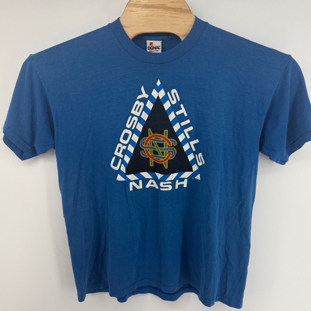 Vintage Crosby Stills & Nash Signal Mega-Tee Blue Band T-Shirt XL Made in USA